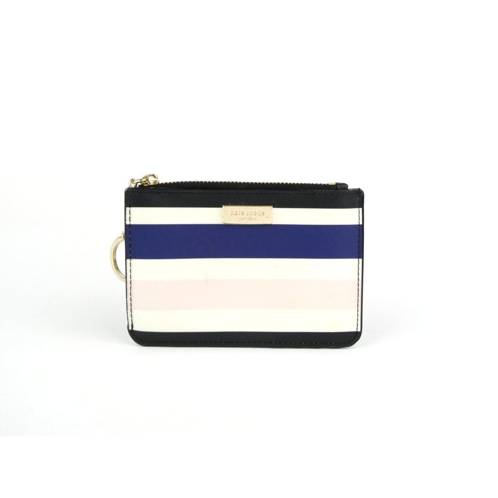 Kate Spade New York Striped‎ Card Holder Wallet W/ Zipper & Keyring